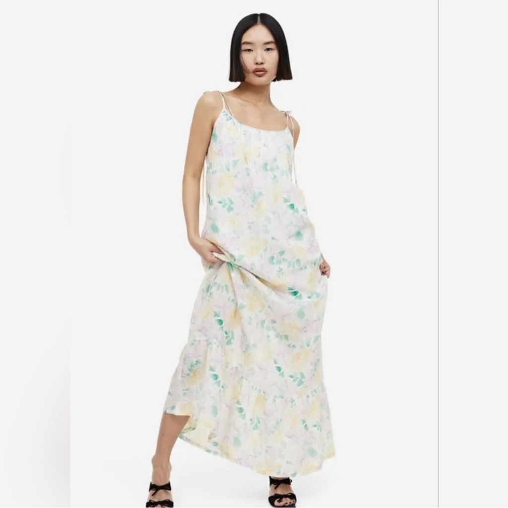 H&M Pastel Floral Maxi Dress In White, Yellow & Green